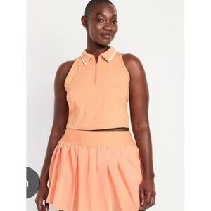 Old Navy PowerSoft Tennis Set Women M/L Orange Half Zip Polo Skort